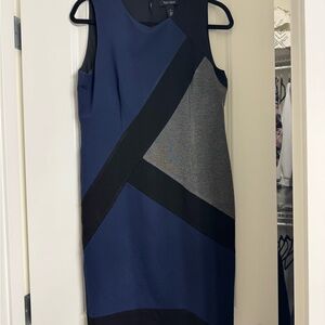 Gray ,blue, and black geometric shift dress